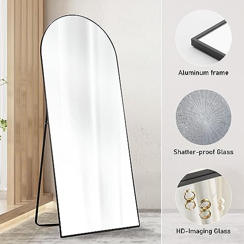 Sweetcrispy Arched Full Length Mirror 71in x 30in Floor Standing Mirror for Bedroom, Large Arch Wall Mirror Full Body with Stand Aluminum Alloy Frame, Hanging or Leaning Wall, Black