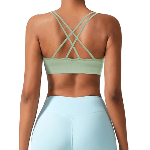 Image of Sports Bra for Women V-Neck Strappy Criss Cross Yoga Bra Padded Medium Support Workout Gym Athletic Fitness Bras 3 Pack