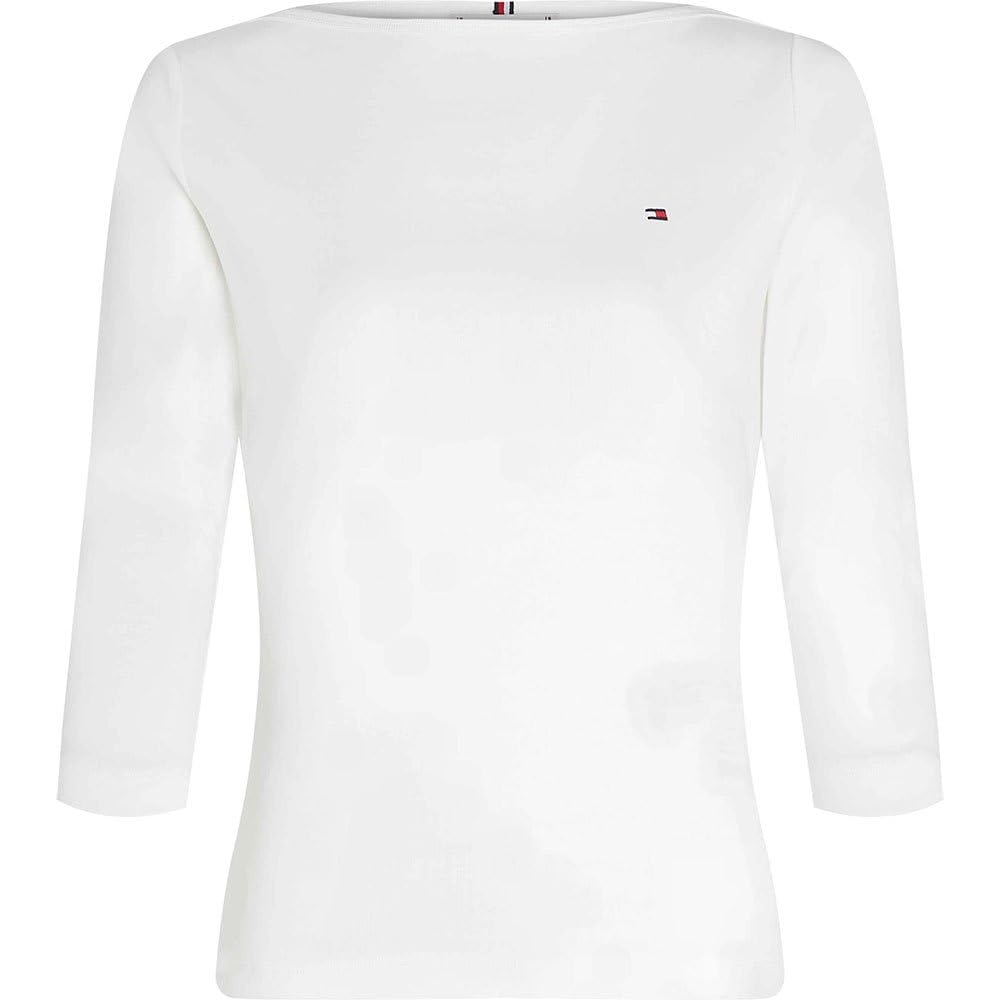 Tommy Hilfiger Women's Long Sleeve Slim Fit Boat Neck Top, White (Nos Ecru), XS