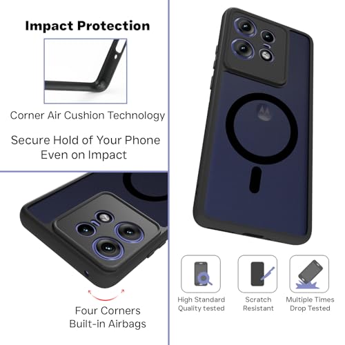 RIGGEAR Shockproof Sleek Hybrid Armor Back Cover Case Compatible with MagSafe Accessories for Motorola Moto Edge 50 Pro 5G (Smoke Black Matte PC + Black TPU Bumper) 6