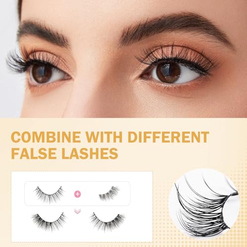 Image of 10 Pairs Half Eye Lashes for Women, 11mm Natural False Eyelashes with Thin Band, Fluffy Volume Fake Lashes, Lightweight and Reusable Wispy Eyelash