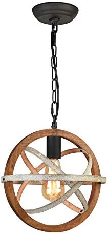 DOHOMER Rustic Globe Pendant Light, Oak Wood Farmhouse Chandelier, Rustic Orb Chandelier, 1 Light Adjustable Hanging Light Fixture for Kitchen Island Living Dining Room Hallway Cafe Entryways