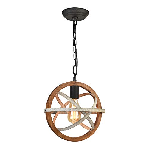 Dohomer Rustic Globe Pendant Light, Oak Wood Farmhouse Chandelier, Rustic Orb Chandelier, 1 Light Adjustable Hanging Light Fixture For Kitchen Island Living Dining Room Hallway Cafe Entryways #TOP21