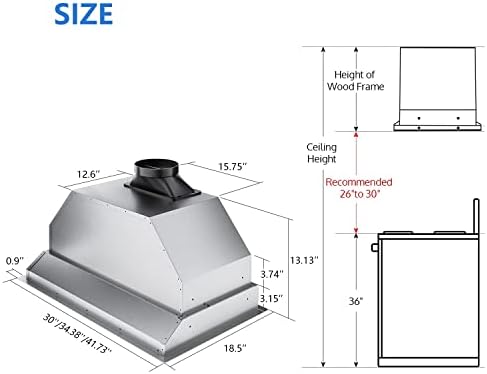 Range Hood Insert 30 inch 900 CFM, Stainless Steel Vent Hood — view 6
