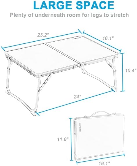 SUPERJARE Foldable Laptop Table, Bed Desk, Breakfast Serving Bed Tray, Portable Mini Picnic Table & Ultra Lightweight, Folds in Half with Inner Storage Space - Bamboo Wood Grain