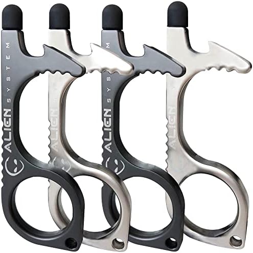 No Touch Door Opener Tool 4 Pack - Premium Multitool Keychain with Touchscreen Stylus and Bottle Opener