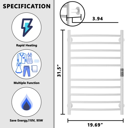 Hasipu 10-Bar Towel Warmer With 8-Level Timer And 6-Level Temperature Control, Heated Towel Racks For Bathroom Wall Mounted Towel Warmer Rack, Plug-In/Hardwired (White) #TOP4