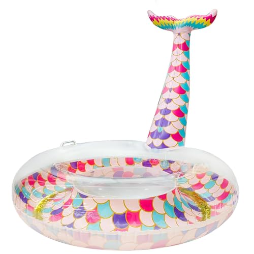 Giant Mermaid Tail Pool Inflatables Adults Large Sparkling Swimming Ring Float with Handles Glitters...
