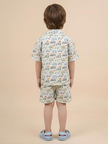 Image of POLKA TOTS Boys 100% Cotton Vacation Wear Co-ord Set | Trendy Printed Shirt & Shorts Combo for Kids | Breathable Summer Beach Outfit for Toddlers & Infants | Lightweight Daily Wear & Night Suit
