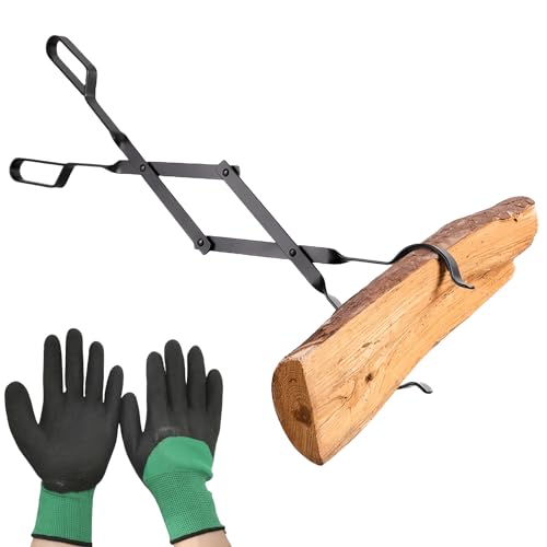 Sporgo Pinzas para chimenea, 66 cm, pinzas de carbón: pinzas de madera para exterior, pinzas para...