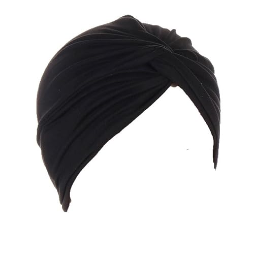 Djc Boutique Women's Black Chemo Headwear Headwrap Scarf Beanie Hat For Stretch Knot Front Turban