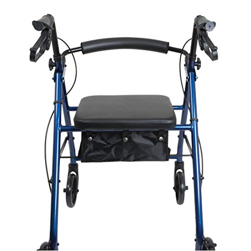 ProBasics Aluminum Rollator Walker with Seat - Rolling Walker with 6-inch Wheels - Foldable - Padded Seat and Backrest, Height Adjustable Handles, 300 Pound Weight Capacity, Blue