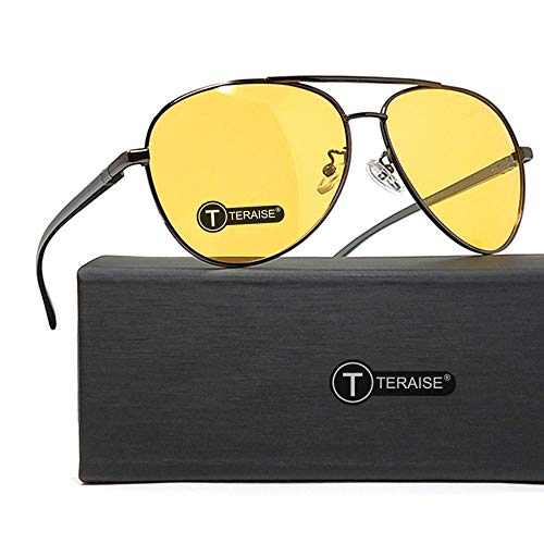 TERAISE Night Vision Glasses Safety Driving Polarized Retro Sunglasses Anti-glare HD Yellow Lens for Men & Women