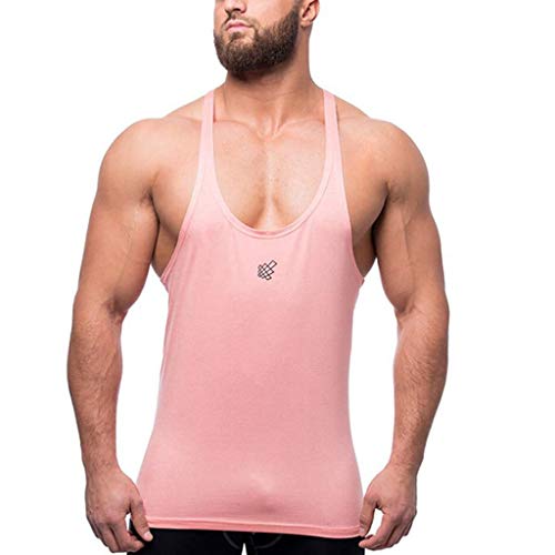 iHPH7 Mens Stringer Bodybuilding Gym Tank Tops Workout Fitness Vest Fashion Men Sleeveless Shirt Tank Top Bodybuilding Sport Fitness Workout Vest L Pink