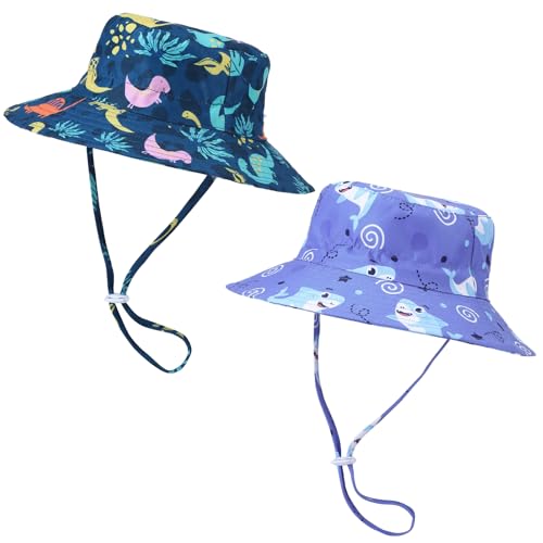 2 Pack Baby Sun Hat Toddler Bucket Hat Summer Beach Hats with UPF 50+ Sun Protection Wide Brim Sun Hat Caps for Baby Boys 0-6 Months Blue