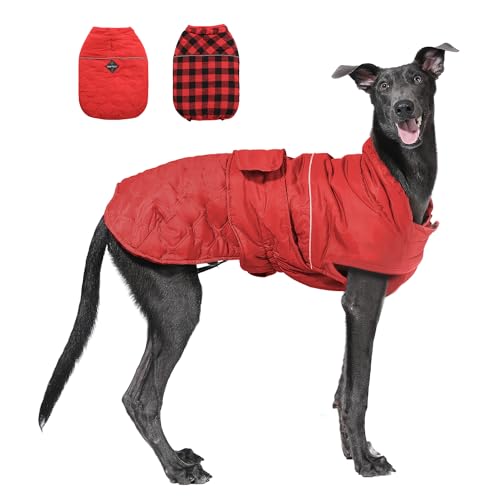 PAWZ Road Dog Winter Coat with 5 Layers Warm Material, Reversible Dog Clothes with 2 Sides, Dog Jacket Outdoor Water Repellent, (Red Plaid M)