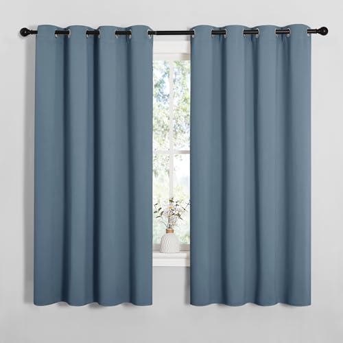Image of NICETOWN Smoky Blue Blackout Curtains 68 inches Length for Living Room, 2 Panels, 55 inch Wide, Thermal Insulated Decoration Drapes for Bedroom Window