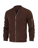 TURETRENDY Men's Varsity Suede Leather Jackets Lightweight Flight Bomber Zip Casual Coat Coffee 3XL