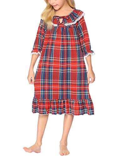 Ekouaer Girls Nightgowns Soft Cotton Loungewear Dress Cute Classic Plaid Nightie For Kids Comfy Nightwear(Red Green,12-13T) #TOP7