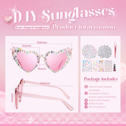 6 Pack Heart Sunglasses for Women DIY Singer Sunglasses Kit Multicolor Heart Glasses for Fans Singer Party Favors2