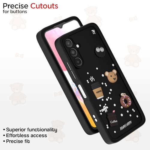 Image of Amazon Basic Back Cover for Samsung Galaxy A14 4G / A14 5G | Cute Fun Cartoon 3D Bear Silicone Full Body Protection Bumper Cover (Black)