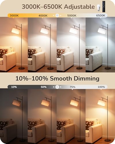 Image of EDISHINE 64.7IN Brown Floor Lamp for Living Room with Remote, Standing Lamp