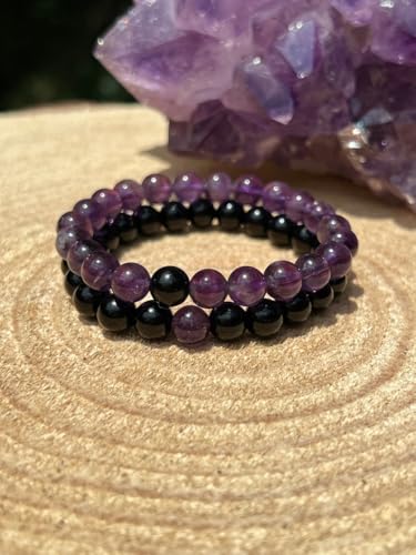 Bracelet couple améthyste 8mm pour apaiser le manque de la distance
