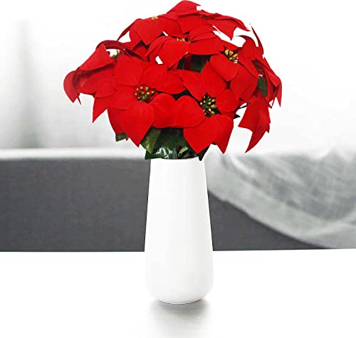Hoyija 4Pcs Poinsettia Artificial Velvet Christmas Bouquet 7Heads Red Christmas Ornament Shrub Fake Flowers,Diyhome, Garden?Porch, Indoor And Outdoor Christmas Holiday Decoration Flowers #TOP3