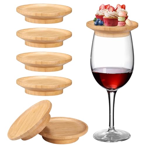 6pcs Wine Glass Charcuterie Topper, 4x1in Wine Glass Topper Charcuterie Plate Bamboo Wine Glass Charcuterie Board Topper Wine Glass Topper Coasters for Appetizer Desserts