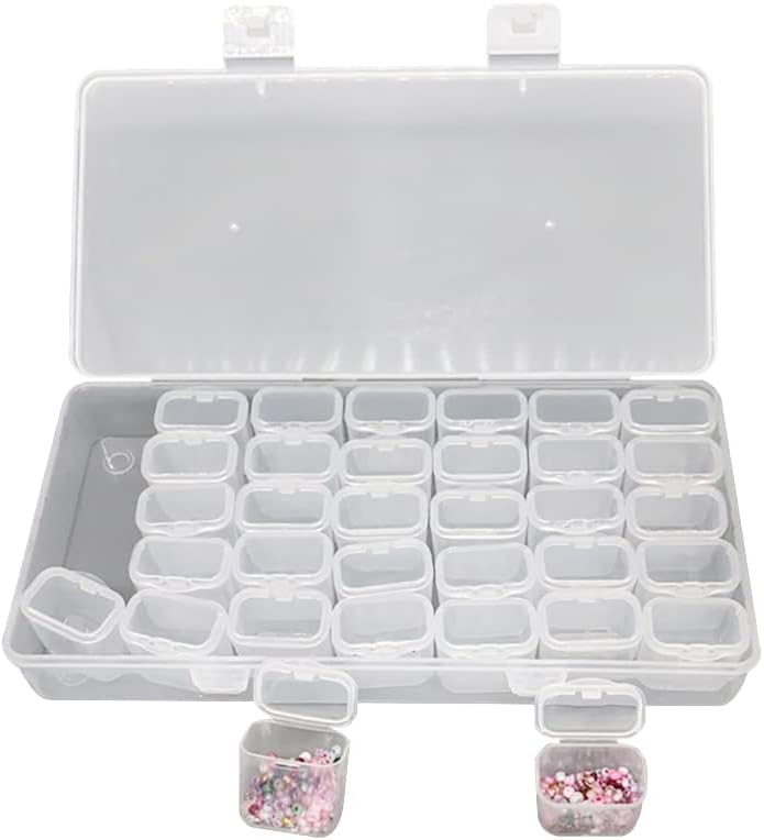 GSHLLO 35 Grids Clear Plastic Bead Storage Boxes Diamond Painting Drill Containers Embroidery Bead Storage Case Stackable Jewelry Tackle Box Organizer
