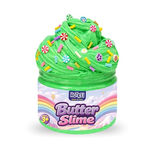 Image of HOTKEI Green Apple Scented Butter Slime for Kids 3 to 10 Years Slime Kit Set with Sprinkles Candy Charms Soft Stretchy Toy Birthday Return Gift Toys for Kids Boys Girls Birthday