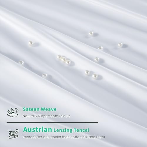 Shilucheng Tencel Sheets 4 Piece, 100% Eucalyptus Lyocell Sheets Set, Cooler Than Cotton and Linen, Summer Cooling Breathable Bed Sheets for Hot Sleepers, 16 Inch Deep Pockets (White, Queen) - Thumbnail 2
