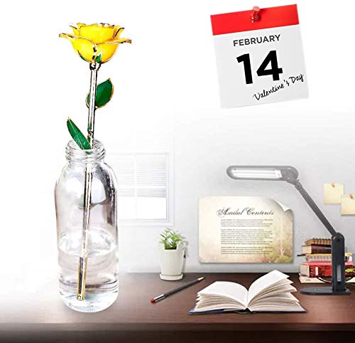 Zjchao 24K Yellow Rose For Her, Dipped Gold Rose Eternity Love Real Golden Plated Preserved Eternal Flower With Rose Stand Present For Wife/Girlfriend/Friend(Yellow) #TOP3