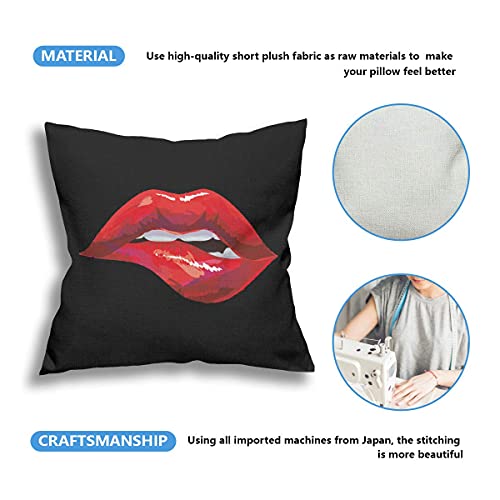 Red Lips Pillow Cases Sexy Biting Lips With White Teeth Pop Art Throw Pillow Covers Set Of 2 Cotton Linen Decorative Cushion Cover Both Sides 18X18 For Women Men Girls Sofa Bedroom Living Room Patio #TOP3