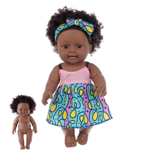 Jorzer .Black Baby Dolls 12 Pouces Cheveux bouclés Silicone réaliste bébé poupée Noire avec Robe pour Filles Enfants Jouets ET Jeux