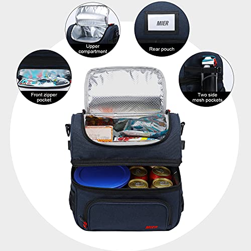 MIER Dual Compartment Lunch Bag Tote with Shoulder Strap for Men and Women Insulated Leakproof Cooler Bag, Dark Blue by MIER - Image 3