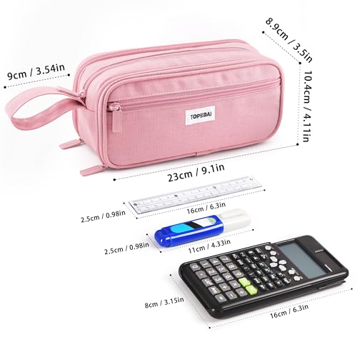 Image of TOPBIDAI Large Pencil Case Pouch for Girls Boy Women Men Adults | Big Capacity Canvas Pencil Bag, Office School Supplies, Multi Compartment Zipper Stationery Pen Box(Light Pink)