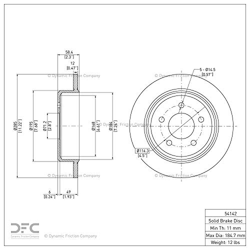 Image of Dynamic Friction Company Rear Disc Brake Rotor 600-54142 (1) For 1995-2001 Ford Explorer, 1997-2001 Mercury Mountaineer, 2001-2002 Ford Explorer Sport