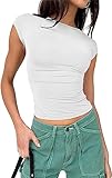Womens Backless Tops Open Back Shirts Summer Cute Going Out Crop Tops Short Sleeve Casual Y2k Trendy Tops 2024 White