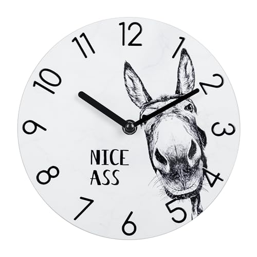 Yoiolclc Bathroom Wall Clock,Waterproof Glass Funny Donkey Bathroom Signs for Toilet Shower Wall Art-8 Inch