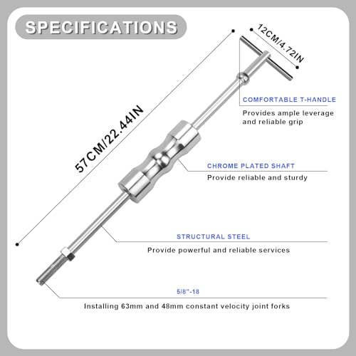 NQEUEPN Inner CV Axle Puller Removal Tool, CV Axle Puller Tool with 5/8"-18 Slide Hammer and Adapter Slide Hammer Puller Set Front Wheel Drive Axle Pulley Attachment - Image 2