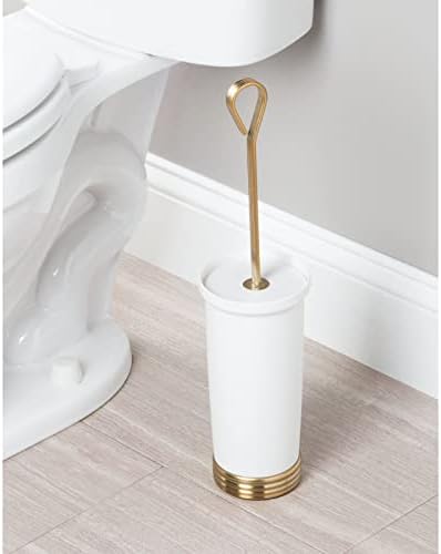 mDesign Toilet Brush Set - Hygienic Toilet Brush and Cover - Toilet Brush Holder Ideal for All Bathrooms - White/Soft Brass