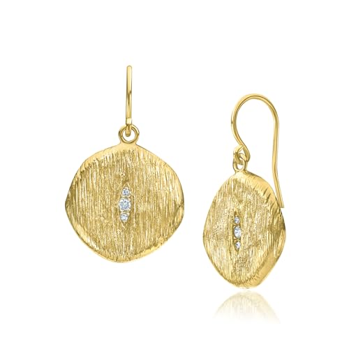 JEAN RACHEL JEWELRY 14K Gold Plated Sterling Silver Dangle Earrings for Women - Coin Drop with 0.16 TCW Cubic Zirconia Vintage Design - Hypoallergenic, Lead & Nickel Free Statement Earrings