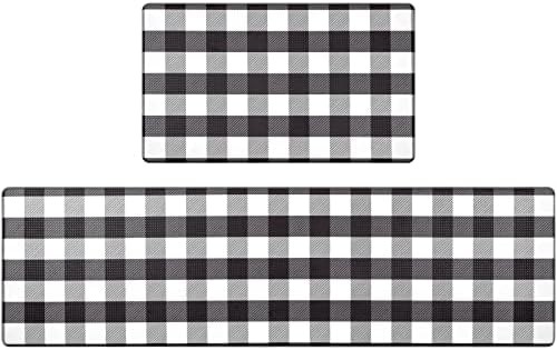 Pauwer Anti Fatigue Kitchen Mat Set of 2 Farmhouse Kitchen Rugs and Mats Non Slip Thick Cushioned Kitchen Floor Mats Waterproof Heavy Duty PVC Foam Kitchen Rug Runner Comfort Standing Mat