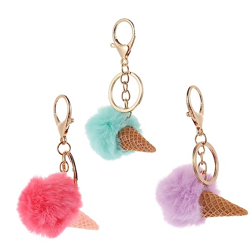 OATIPHO 3 Piezas Llavero De Helado Bolsa Postre Colgante Llavero Llaveros Llavero Esponjoso Gadgets Cartera Llavero De Coche Llaveros Para Cono De Peluche Llavero Borla Juguete Imitación