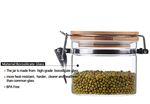Kkc Home Accents Clear Borosilicate Glass Storage Jars With Airtight Locking Clamp Lids,Glass Jar Canisters,Sealed Glass Jars With Airtight Bamboo Lid,Airtight Brown Sugar Salt Container,16 Fluid-Oz #TOP4