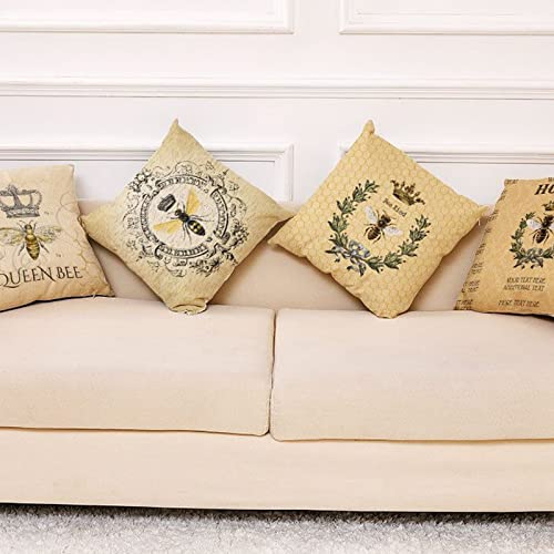 Cheeseandu Retro Bee Pillow Covers Set Of 4, Queen Bee Throw Pillow Cover Crown Bee Decorative Throw Cushion Case For Farmhouse Home Sofa Bed Couch Decoration 18X18 #TOP1