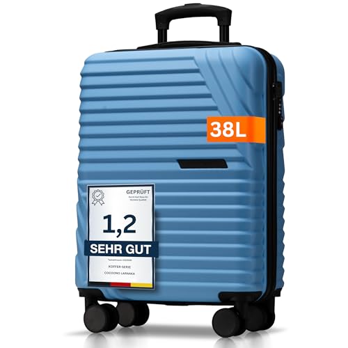 Cocoono Premium Handgepäck Koffer 55x40x20cm - passend für Ryanair, Lufthansa, Eurowings und co. I 38L Handgepäck Koffer mit sanften Rollen und praktischem TSA Schloss, Reisekoffer (blau, M)