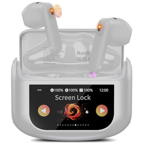 Wireless Earbuds, Bluetooth 5.4 Headphones with Multifunctional Touch Screen, 48H Bass Stereo Ear Buds with ANC/ENC Noise Cancelling/Transparency Mode, IPX7 Earphones with 5 EQ Modes, Rock Gray