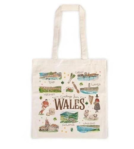 Image of Welsh Cities Watercolour Print Cotton Tote Bag – Wales Souvenir Gift